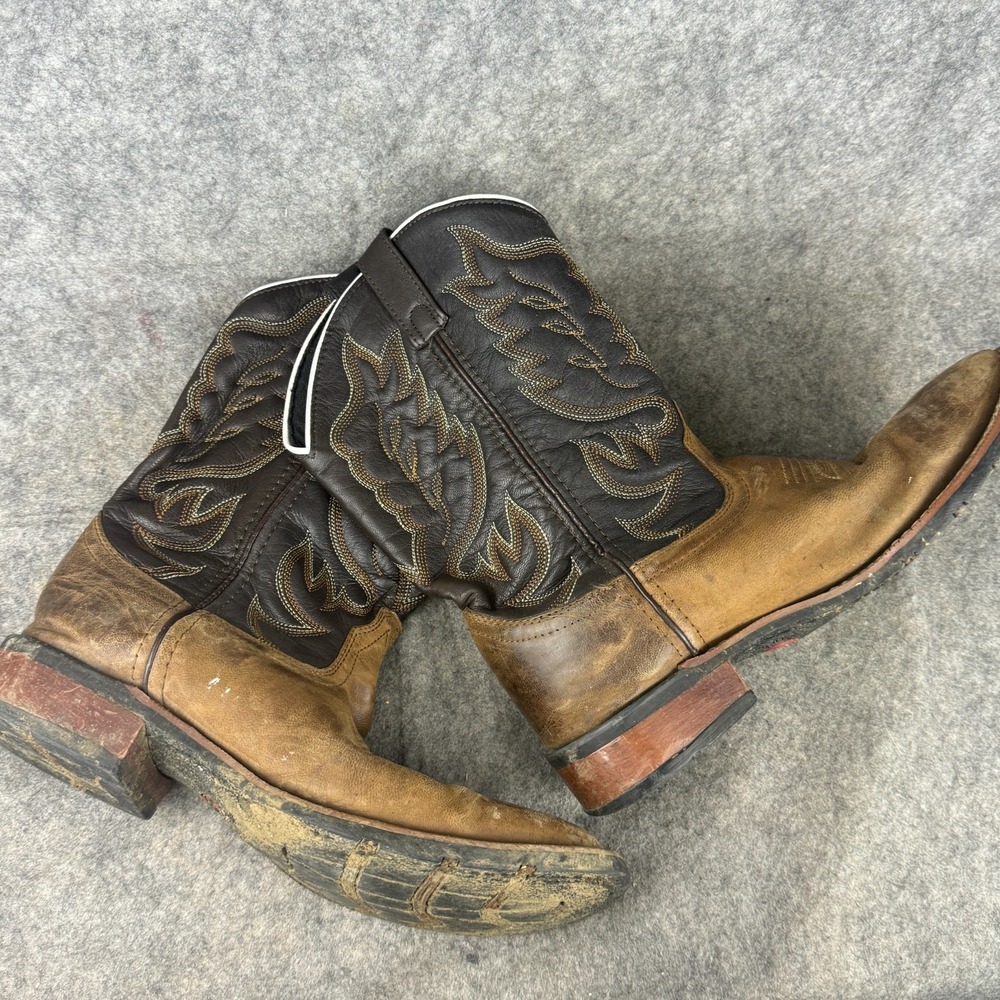 LAREDO Mens Size 9 D Black Brown Wide Square Steel Toe Boots 7800